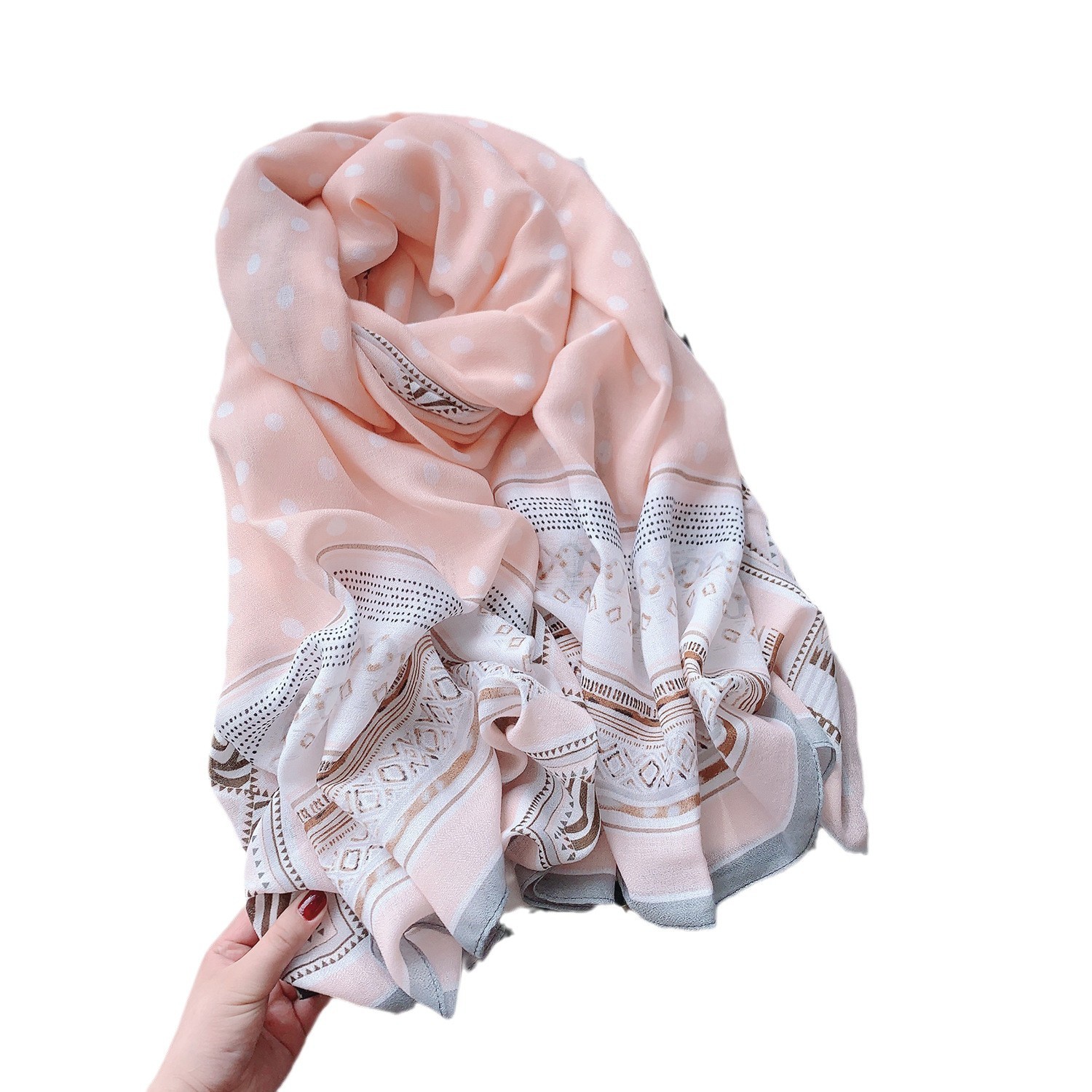 Bufanda de Algodón y Lino para Mujer, Nueva Moda 2024, Bufanda de Seda con Estampado de Lunares, Elegante Chal para Mujer, Pañuelo para el Cuello, Venta al por Mayor en Amazon y SHEIN