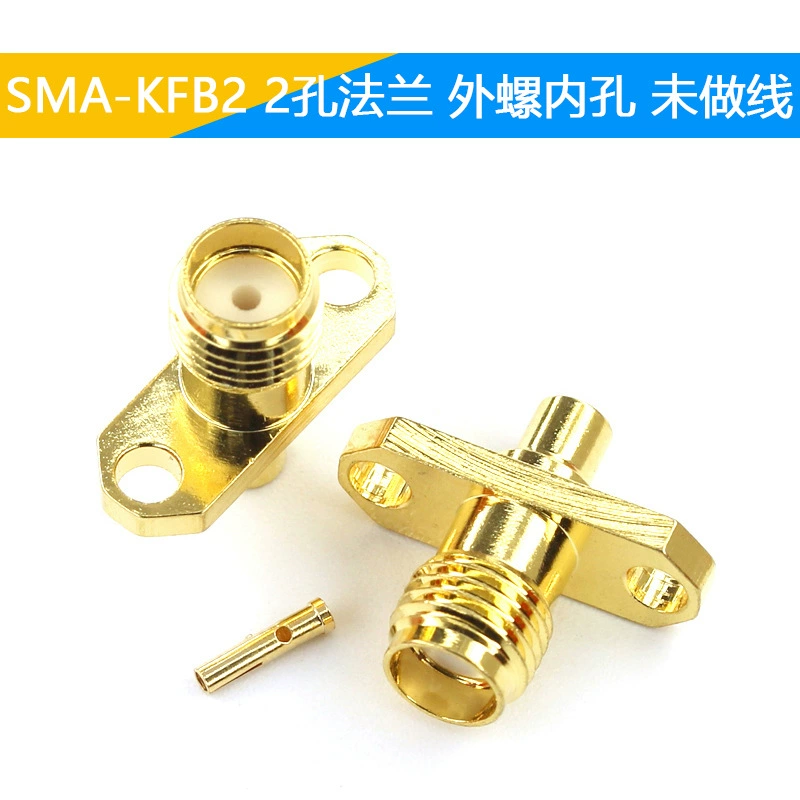 [SMA-KFB2 фланец 2 отверстия внешняя резьба внутренняя отверстие без кабеля, для пайки RG405/086 кабеля полужёсткий]