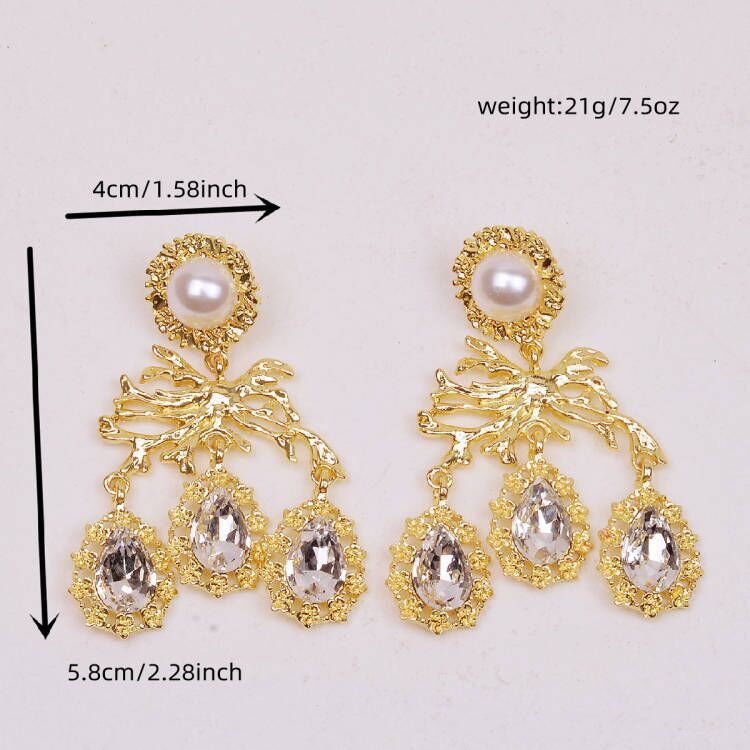 Wholesale Jewelry 1 Pair Retro Water Droplets Alloy Rhinestones Chandelier Earrings display picture 4