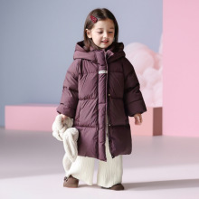 女童中长款加厚羽绒丝服连帽外套韩版洋气冬季2025新款冬装外套厚