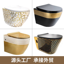 外贸跨境中东印度彩金电镀金色壁挂式马桶陶瓷墙排悬空悬挂坐便器