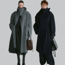 韩国设计师品牌RE*TO 24秋冬新款廓形双排扣可拆腰带羊毛大衣外套