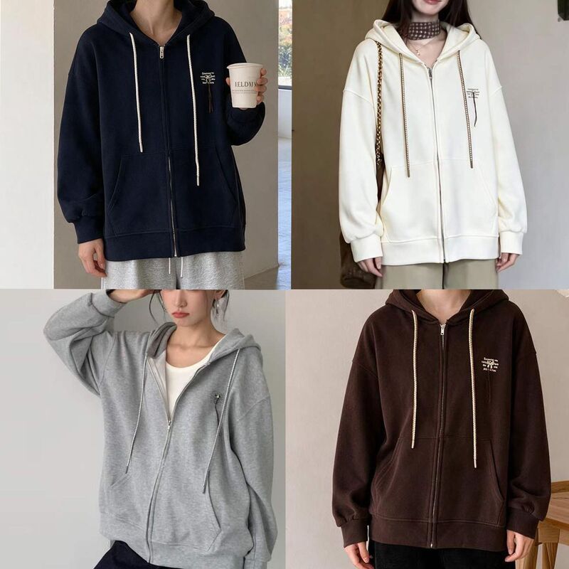 【Shenghong】New early autumn casual loose relaxed sporty hooded zip-up sweatshirt cardigan jacket for women 【Shenghong】New early autumn casual loose relaxed sporty hooded zip-up sweatshirt cardigan jacket for women