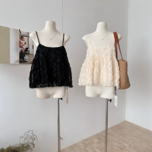 2025夏季度假风法式温柔纱圈吊带女夏季设计气质蓬蓬上衣