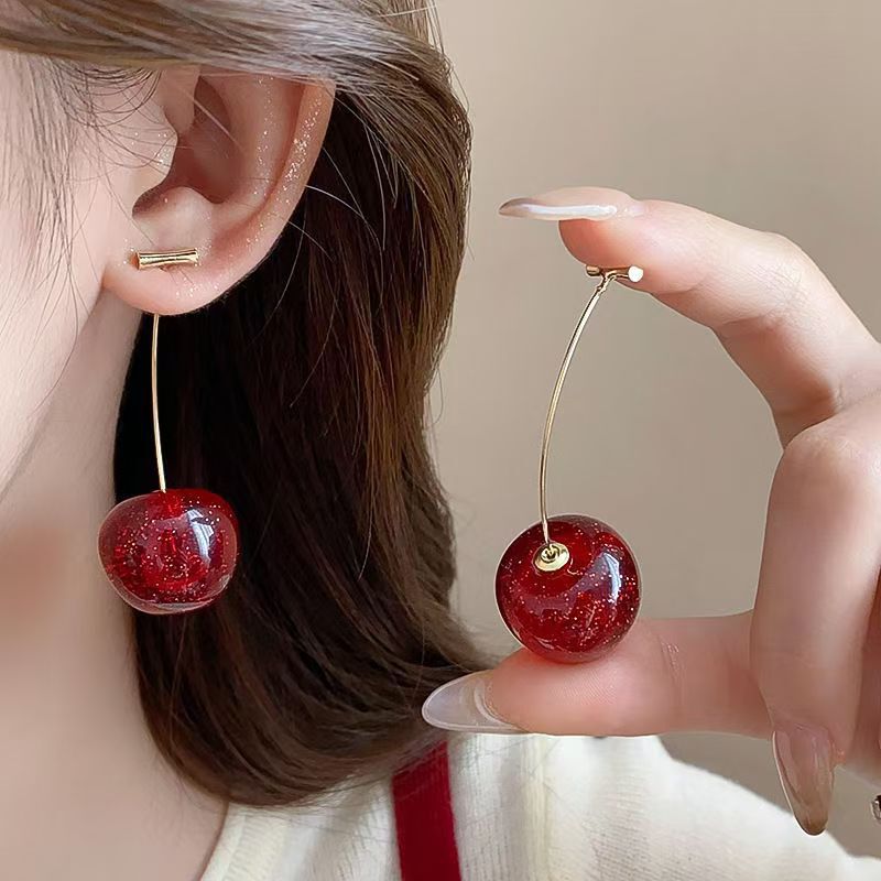 2025 New Cherry Earrings Sweet Temperament Everyday Versatile Personality Women's Ins Style Niche Design Fashion Earrings