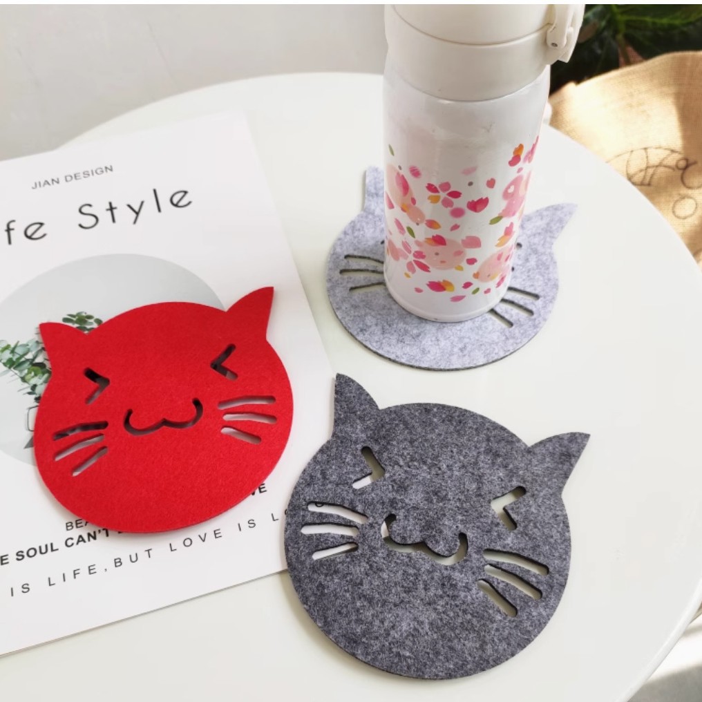 可爱猫咪日式加厚毛毡吸水隔热垫杯垫茶壶垫餐垫批发