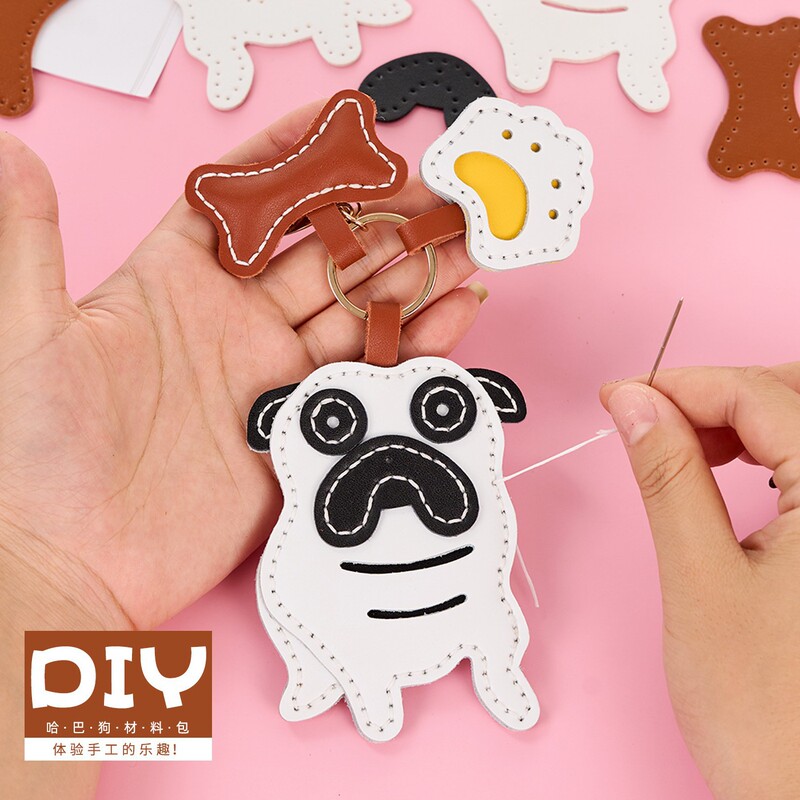 Creative Pug Dog Handmade Keychain Material Kit Backpack Decoration Cute and Quirky Cartoon Keychain Pendant