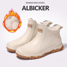 秋冬时尚男士雨鞋潮酷户外短筒男涉水鞋保暖雨靴固定棉水鞋胶鞋男