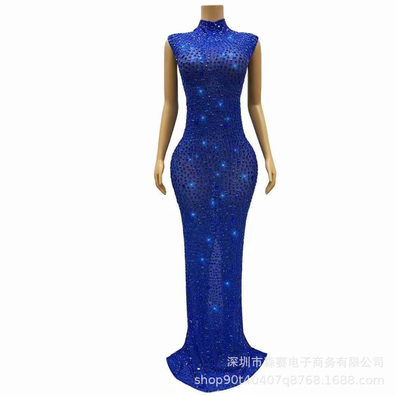夏季新款晚礼服女长款钉钻修身显瘦舞会派对新娘结婚礼服连衣裙|undefined