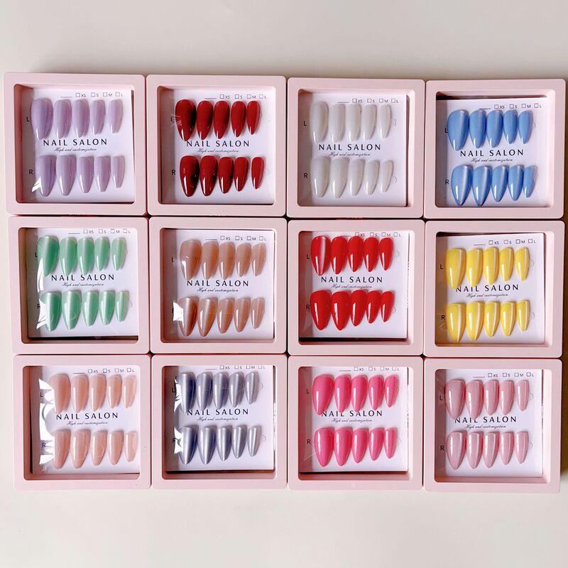 Popular Foreign Trade Cat Eye Wearable Nails Pink Photo Frame Box Storage Nail Art Girl Solid Color Mixed Cat Eye Nail Stickers