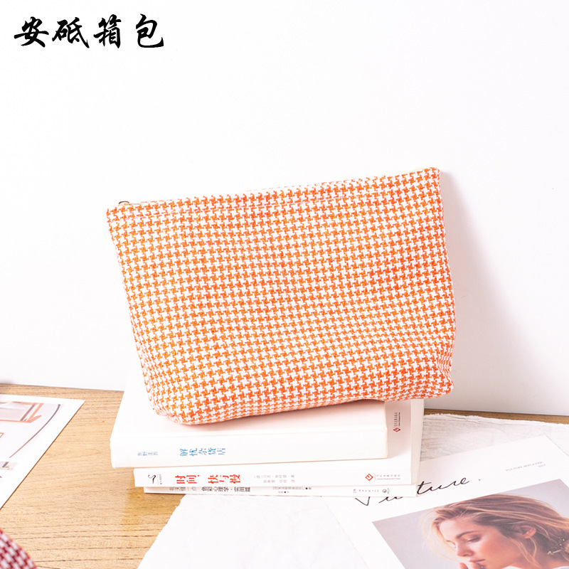 源头工厂千鸟格大容量化妆包小鸟格护肤品洗漱包布艺化妆品收纳包