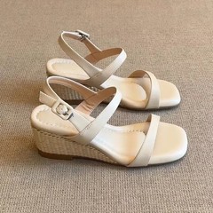 羊皮版~坡跟凉鞋女外穿2025夏季新款配裙子增高不累脚绝美罗马鞋