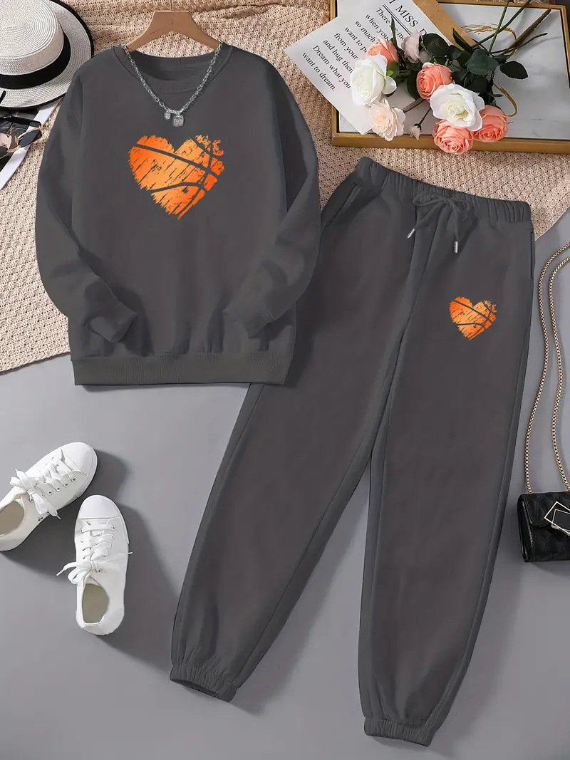 Women's Long Sleeved Heart Patterned Pant Set Casual Style_voghion.com