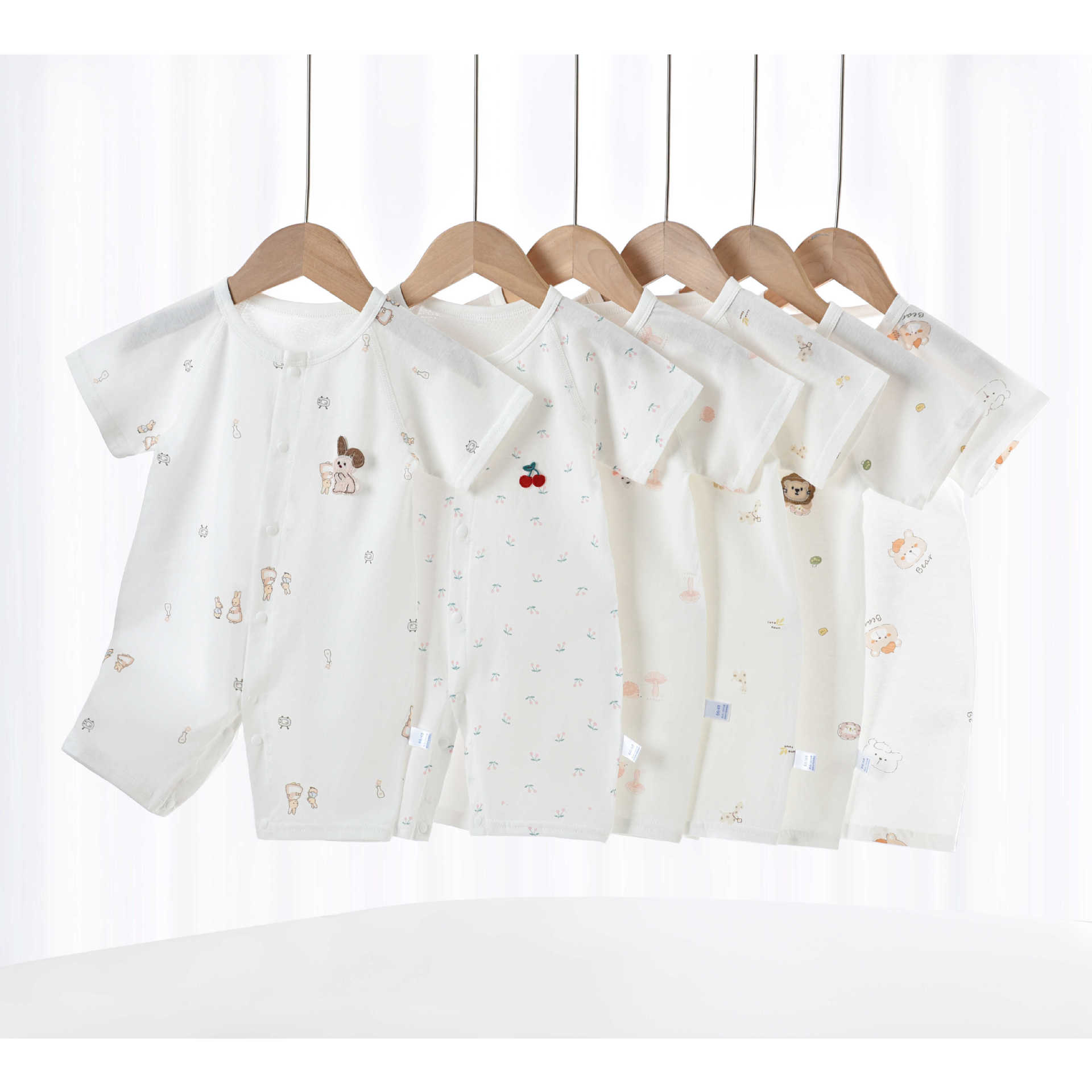 婴儿春夏薄款衣服全棉宝宝睡衣无骨短爬婴幼儿连体衣