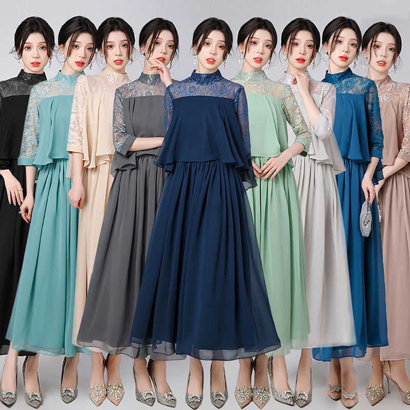 Evening dress long Korean style banquet dress women's slimming AliExpress party host chiffon dress women's clothing