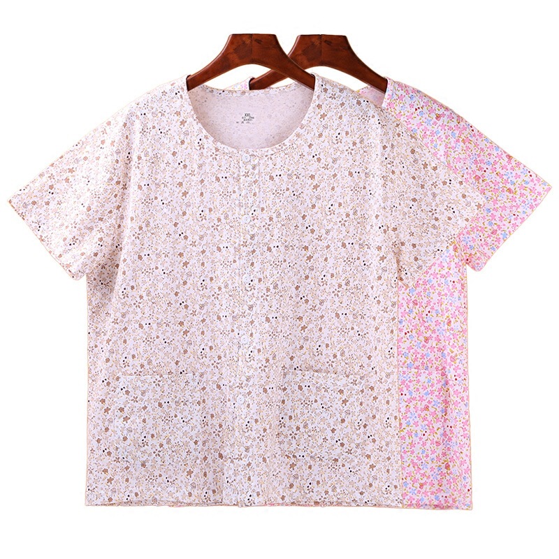 Women's Cotton Cardigan Short-sleeved Sweatshirt Middle-aged and Elderly Open Vest Elderly Large Size Mother's Pair Pocket Open Underwear