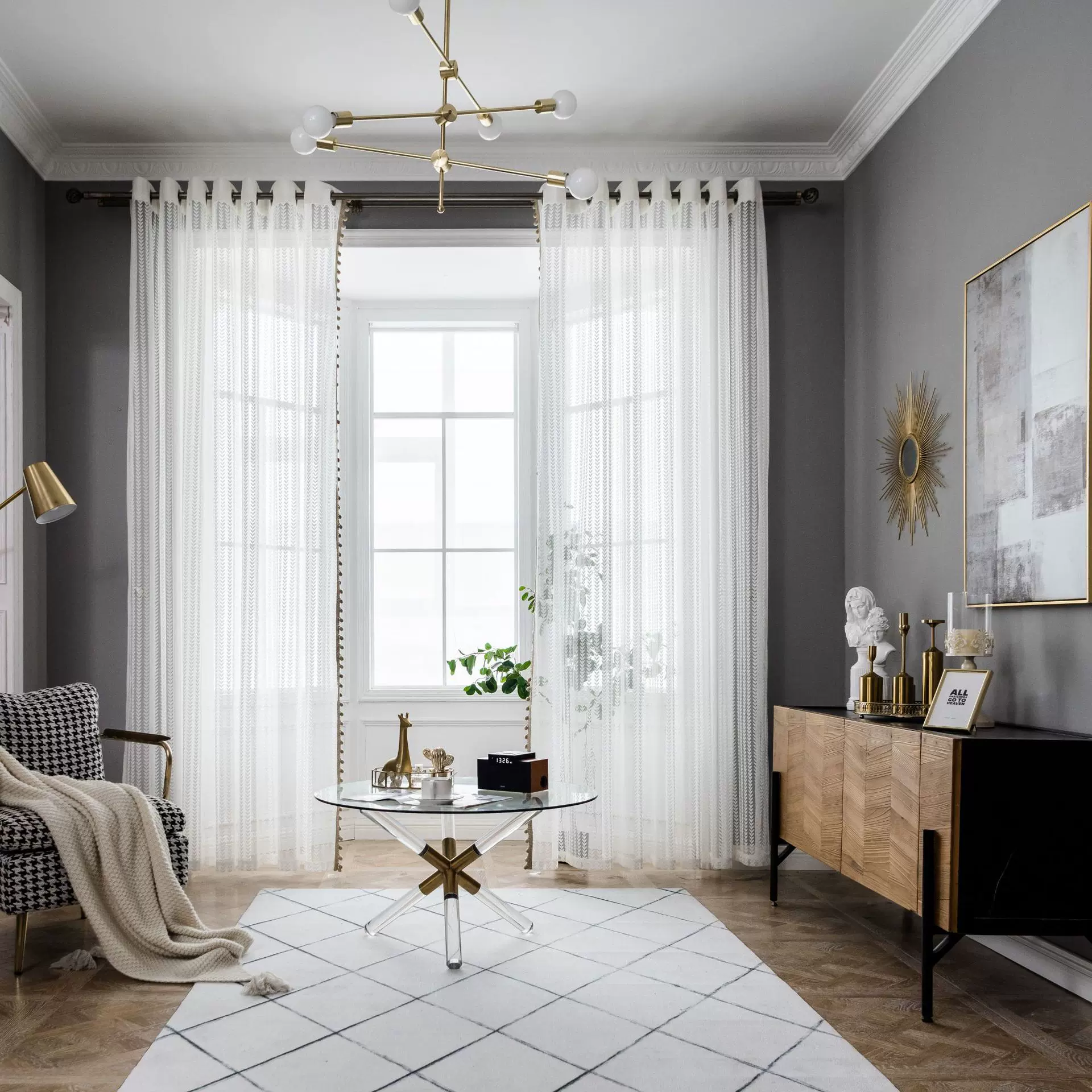 现货供应北欧简约窗纱帘小叶纹网纱阳台客厅飘窗帘白沙帘