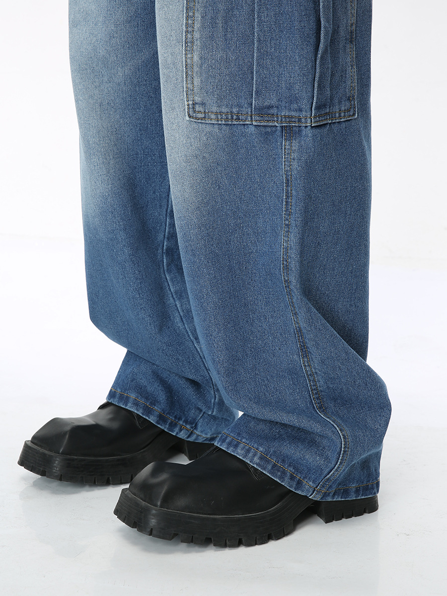 Mtlclothes ropa de Hombre | 2024 Four Seasons New American retro multi-Bolsillo suelto lavado jeans hombres