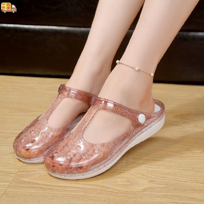 One Piece also hair summer new hole shoes women's summer home outdoor dual-purpose jelly shoes non-slip soft bottom beach cool