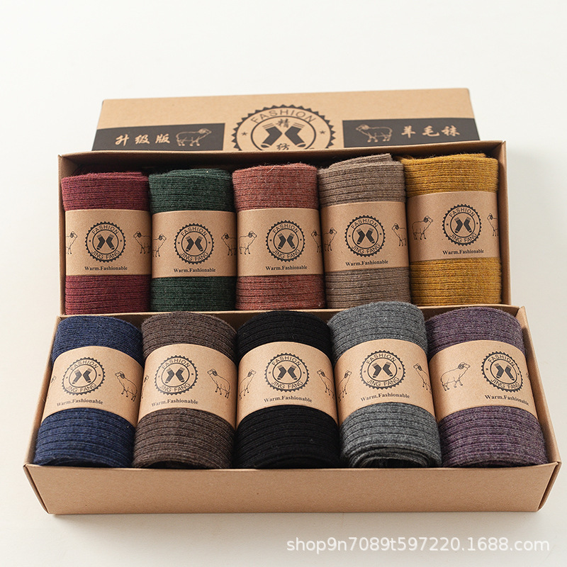 One-piece Worsted Merino Wool Socks Women's Stacked Socks Men's Women's Children's Mid-tube Socks Warm for Autumn and Winter