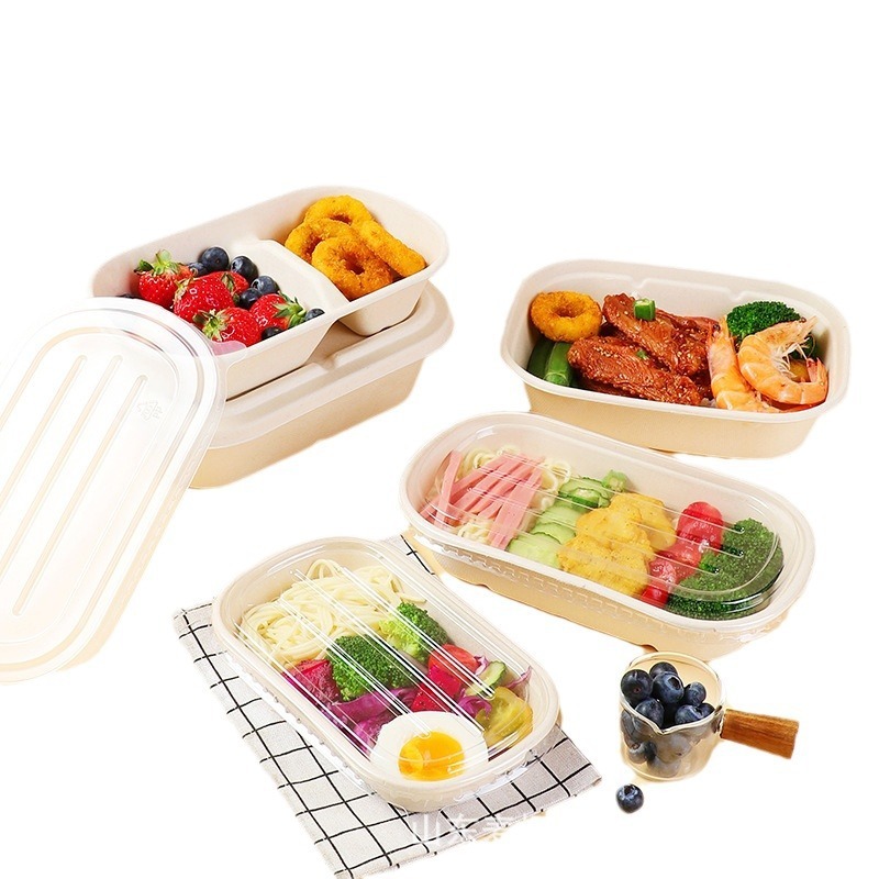 使い捨て紙パルプ弁当箱、軽食サラダボックス、生分解性で環境に優しい蓋付き弁当箱、ファーストフードボックス|undefined