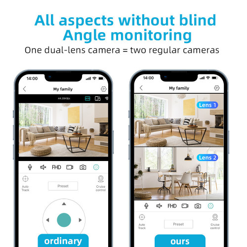 icsee gun-style panoramic dual-screen wireless surveillance camera for home use with 360-degree remote night vision by Xiongmai