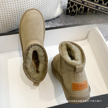 2024新周冬雨mini雪地靴真牛皮毛一体加绒加厚冬季棉鞋低筒短靴子