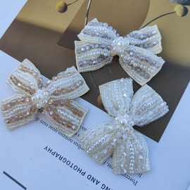 韩版重工手工串珠水晶布艺蝴蝶结饰品配件发夹装饰辅料衣服diy