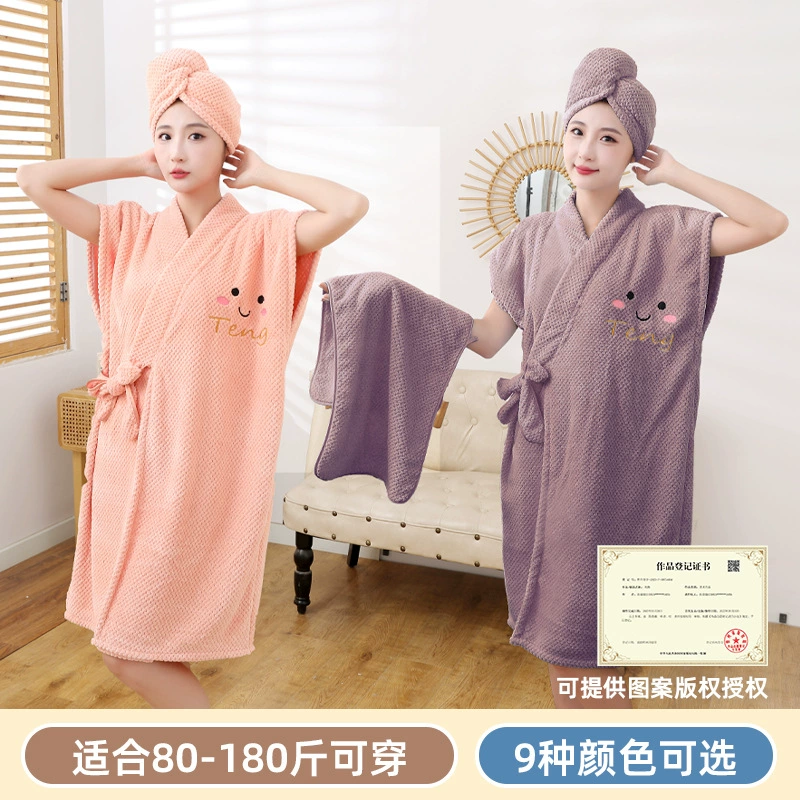 Новый халат с ананасовым пирогом, женское носимое банное полотенце, коралловый бархат, утолщенная Бытовая банная юбка с перекрестным ремешком, шапочка для сухих волос, Оптовая продажа