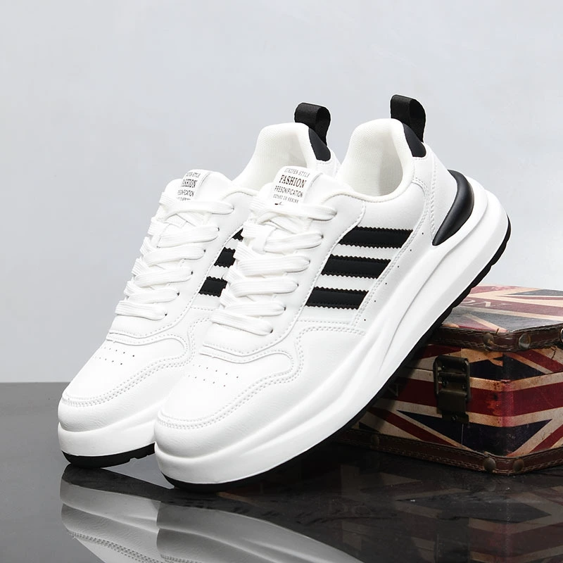 Мужские летние новые белые туфли с низким берцем на толстой подошве, классические кроссовки с тремя полосками, увеличивающие рост, дышащая повседневная обувь, модная M63