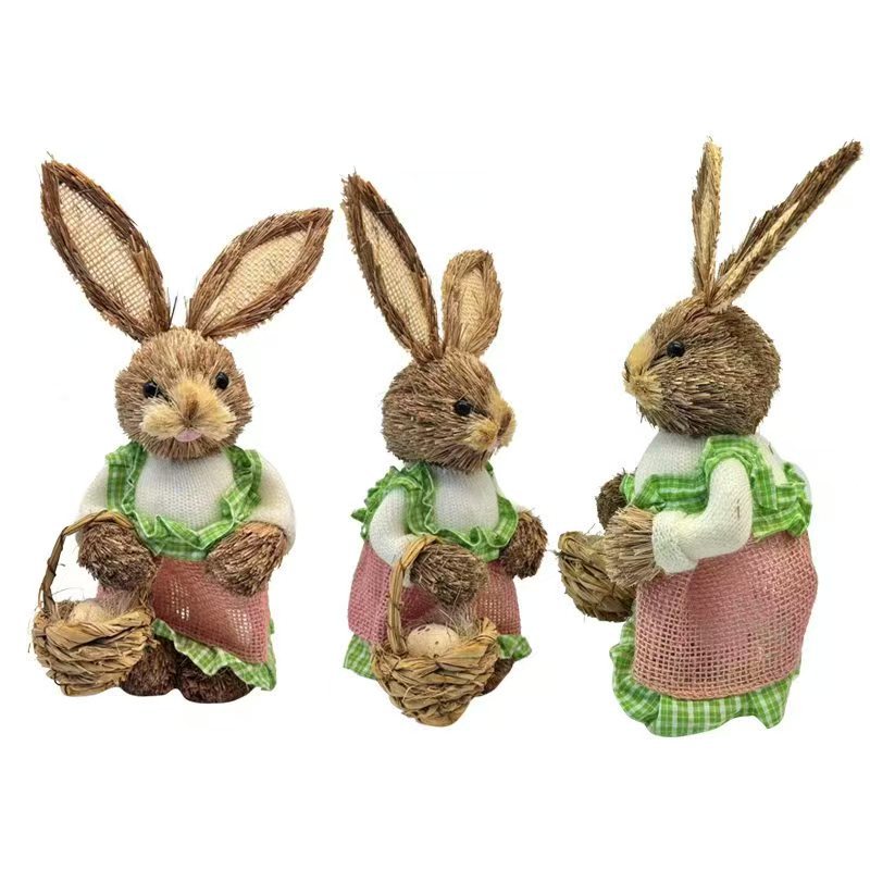 Accesorios de tiro de campo de estilo retro pastoral de conejo de paja hecho a mano de Pascua