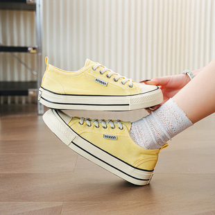 Milk yellow mango head canvas shoes women's 2025 spring thin breathable thick-soled casual shoes soft-soled board shoes W-2575