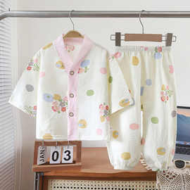 儿童睡衣家居服夏季宝宝套装男女童内衣开衫中大童薄款休闲空调服