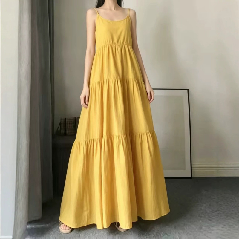 Cross-border plus-size women's long camisole dress, Korean style, summer, for plus-size women, conceals belly, slimming, extra-long, ankle-length A-line dress Cross-border plus-size women's long camisole dress, Korean style, summer, for plus-size women, conceals belly, slimming, extra-long, ankle-length A-line dress