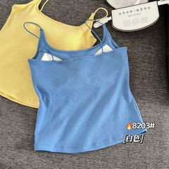 衣架純棉細吊帶背心一體固定杯多巴胺百搭聚攏美背內衣女8203