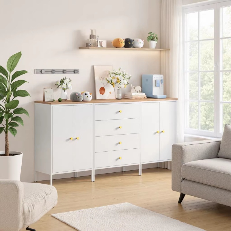 Iron Sideboard Storage Cabinet Kitchen Cabinet Home Living Room Balcony Sundry Storage Cabinet Floor-Standing Cupboard Storage Rack