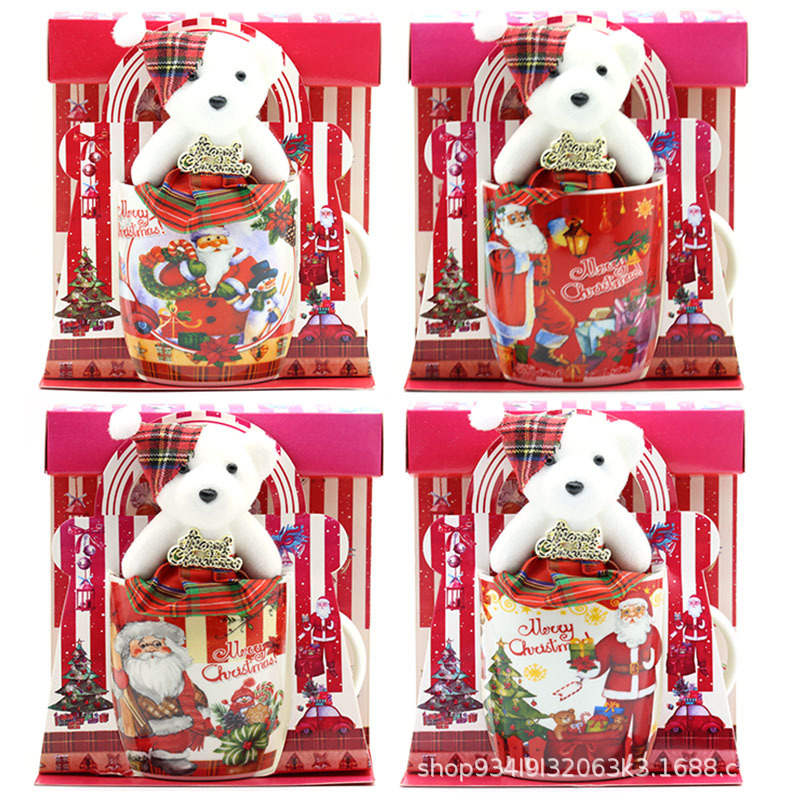 Tazas de cerámica de Navidad tazas de café tazas de Santa Claus tazas de regalo de Navidad tazas de marca con set de oso de Navidad