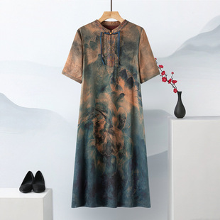 New Middle-Aged Mother's Dress, Fashionable and Elegant, Middle-Aged and Elderly Women's Large Size Loose Chinese Style Long Skirt for Women