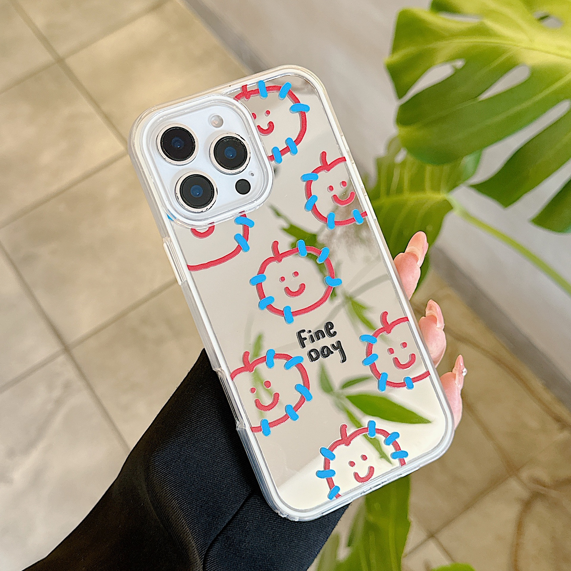 Nuevo espejo azul piel frita manzana roja para iPhone 15Pro funda para teléfono móvil 16ProMax simple 14/13