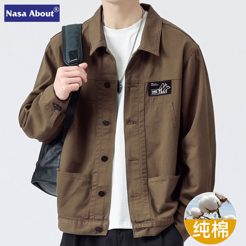 NASA Spring and Autumn Denim Jacket Men's American Style Tooling Fashion Brand Shirt 2024 New High Sense Men's Jacket