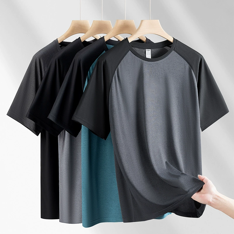 Летняя футболка с короткими рукавами из ледяного шелка мужская легкая быстротушенная верхняя рубашка мужская толстая толстая свободная большая половина контроля 49