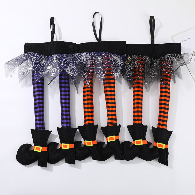 Falda de tela de araña de Halloween transfronteriza Piernas de bruja Decoración de dibujos animados Pies de bruja Adornos de Halloween Accesorios de decoración de fiesta