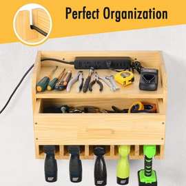钻头充电站壁挂式工具存储整理器电动工具收纳柜螺丝刀木质工具柜