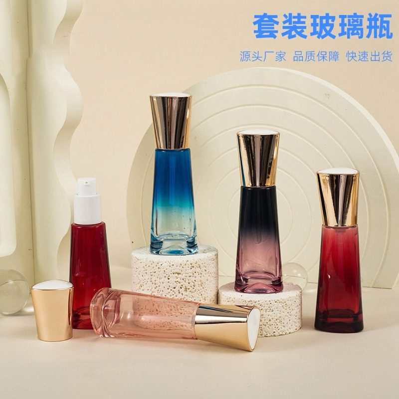 Nuevo 30ml triángulo de presión tipo esencia base botella líquida multicolor vidrio cónico botella cosmética