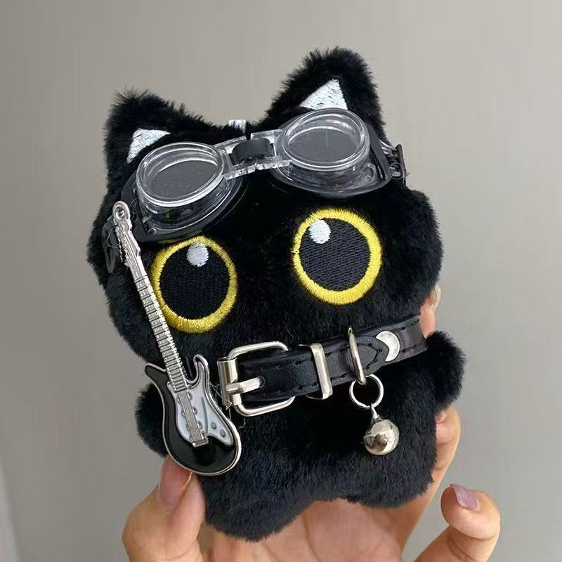 Big-Eyed Black Cat Pendant, Punk Style Little Black Cat Plush Keychain, Bag Pendant, Rock Kitten Holiday Gift Big-Eyed Black Cat Pendant, Punk Style Little Black Cat Plush Keychain, Bag Pendant, Rock Kitten Holiday Gift