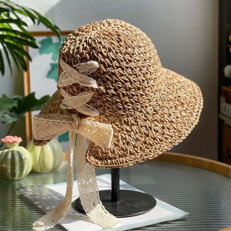 sombrero solar sombrero de paja para mujeres 2024 nuevo sombrero de pescador tejido a mano sombrero de vacaciones de verano en la playa
