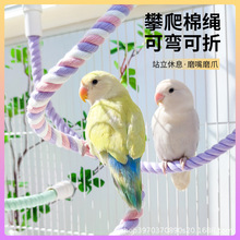 鹦鹉彩色棉绳旋转攀爬绳索站杆秋千两端固定自由弯曲爬梯鸟笼配件