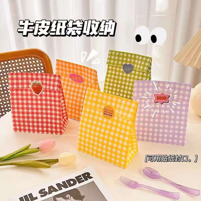 Ins Colorful Plaid Kraft Paper Bag Girl Gift Bag Storage Gift Packaging Bag Candy Storage Bag Customization Ins Colorful Plaid Kraft Paper Bag Girl Gift Bag Storage Gift Packaging Bag Candy Storage Bag Customization