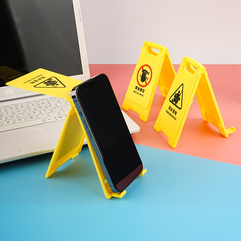 Mobile phone bracket warning sign creative desktop mobile phone bracket small ornaments with mirror double-sided printed LOGO