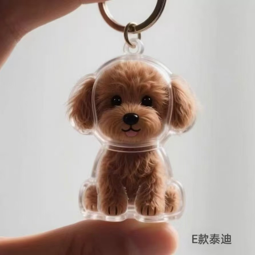 Colgante de pelo de mascota lindo cabello de cachorro caja de almacenamiento transparente para gatos y perros forma colgante creativo llavero